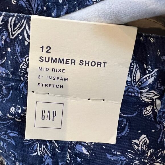 GAP Women's 12 navy floral stretch mid rise flat front zip up Summer sho… - Picture 2 of 10